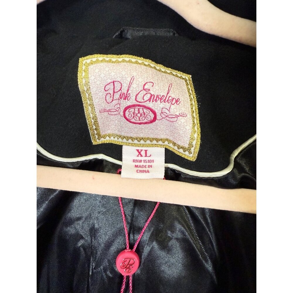PINK ENVELOPE Womens Long Sleeve Button Front PeaCoat Jacket Black Hooded - Picture 3 of 13